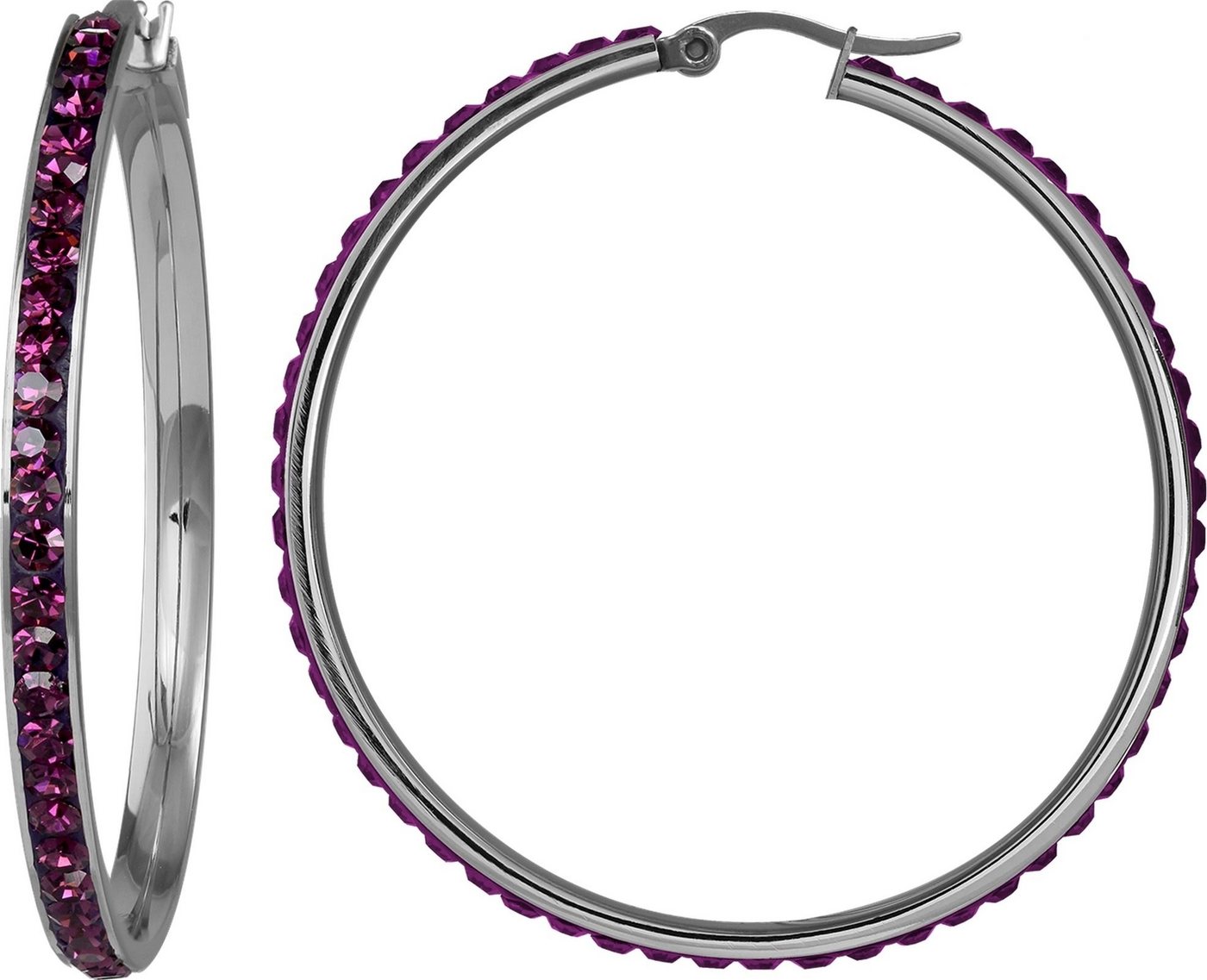 Amello Paar Creolen Amello Ohrringe Edelstahl Creolen 50mm (Creolen), Damen Creolen Edelstahl (Stainless Steel), silberfarben, pink, flieder von Amello