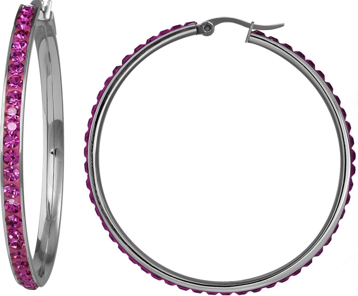 Amello Paar Creolen Amello Ohrringe Edelstahl Creolen 50mm (Creolen), Damen Creolen Edelstahl (Stainless Steel), silberfarben, pink, fuchsia von Amello