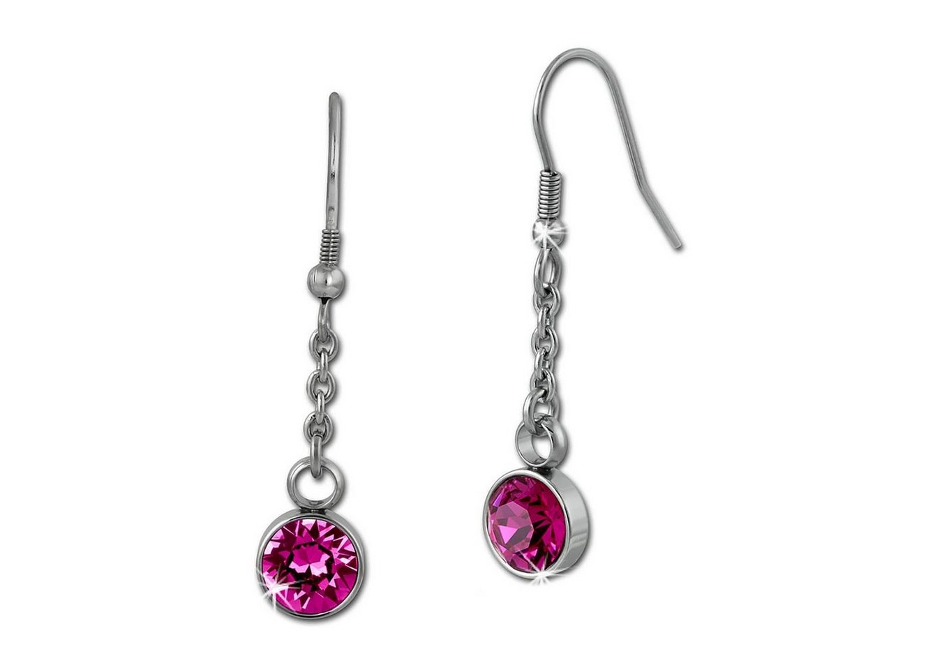 Amello Paar Ohrhänger Amello Ohrringe Edelstahl Ohrhänger rund (Ohrhänger), Damen Ohrhänger rund aus Edelstahl, silberfarben, pink, fuchsia von Amello