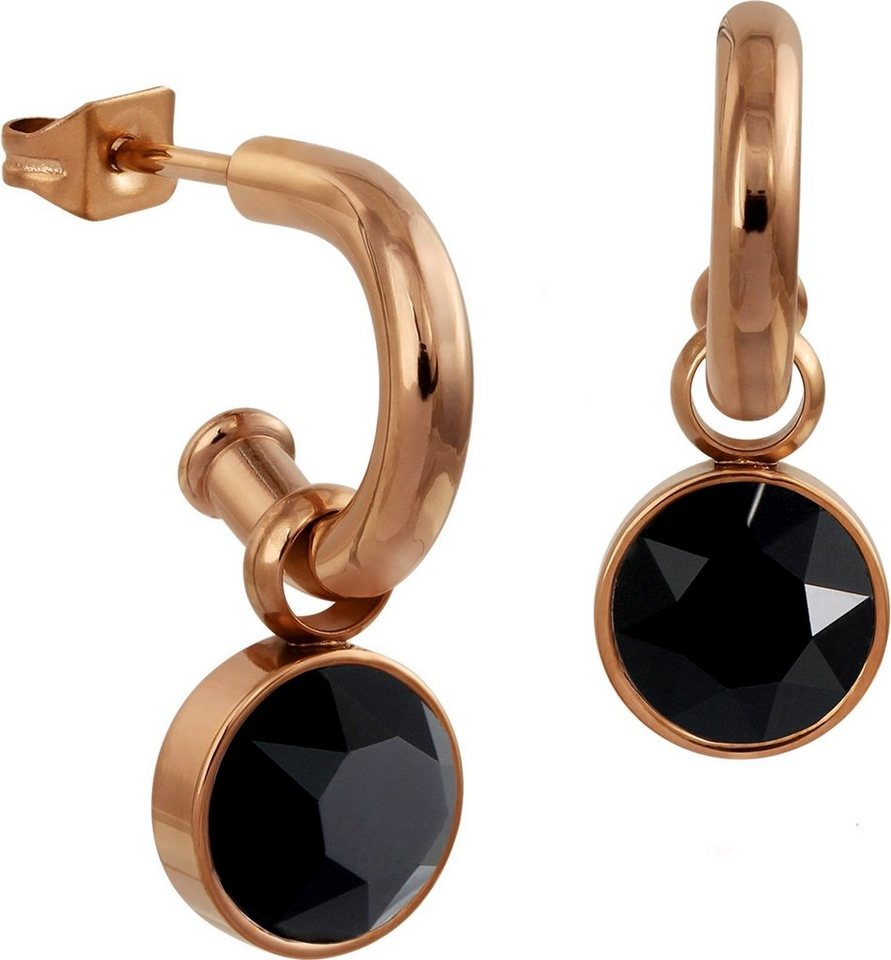 Amello Paar Ohrhänger Amello Ohrring Edelstahl Ohrhänger schwarz (Ohrhänger), Damen Ohrhänger Edelstahl, vergoldet (Roségold 333), rosegold, schwarz von Amello