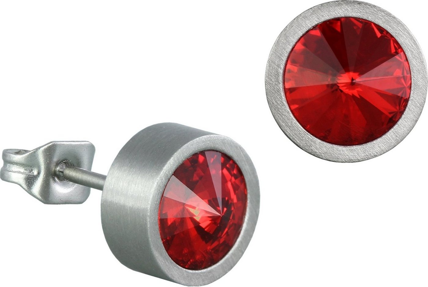 Amello Paar Ohrstecker Amello Ohrringe Edelstahl Ohrstecker rund (Ohrstecker), Damen Ohrstecker rund Edelstahl (Stainless Steel), silberfarben, rot von Amello