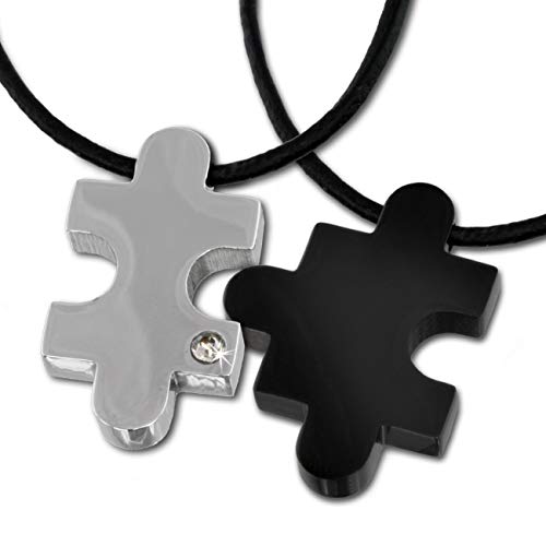 Amello Puzzle Halskette silber schwarz Damen Schmuck 55cm Edelstahl ESK023S Edelstahl Halskette von Amello