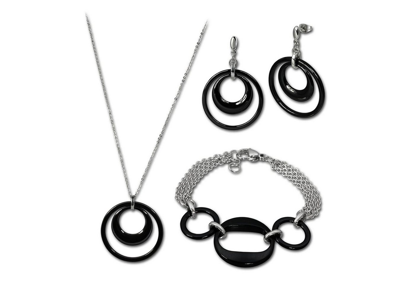 Amello Schmuckset Amello Edelstahlschmuckset Keramik schwarz (Schmuckset, 3-tlg., Schmucksets), Damen Schmucksets, Edelstahl (Stainless Steel), Farbe: silberfarben, s von Amello