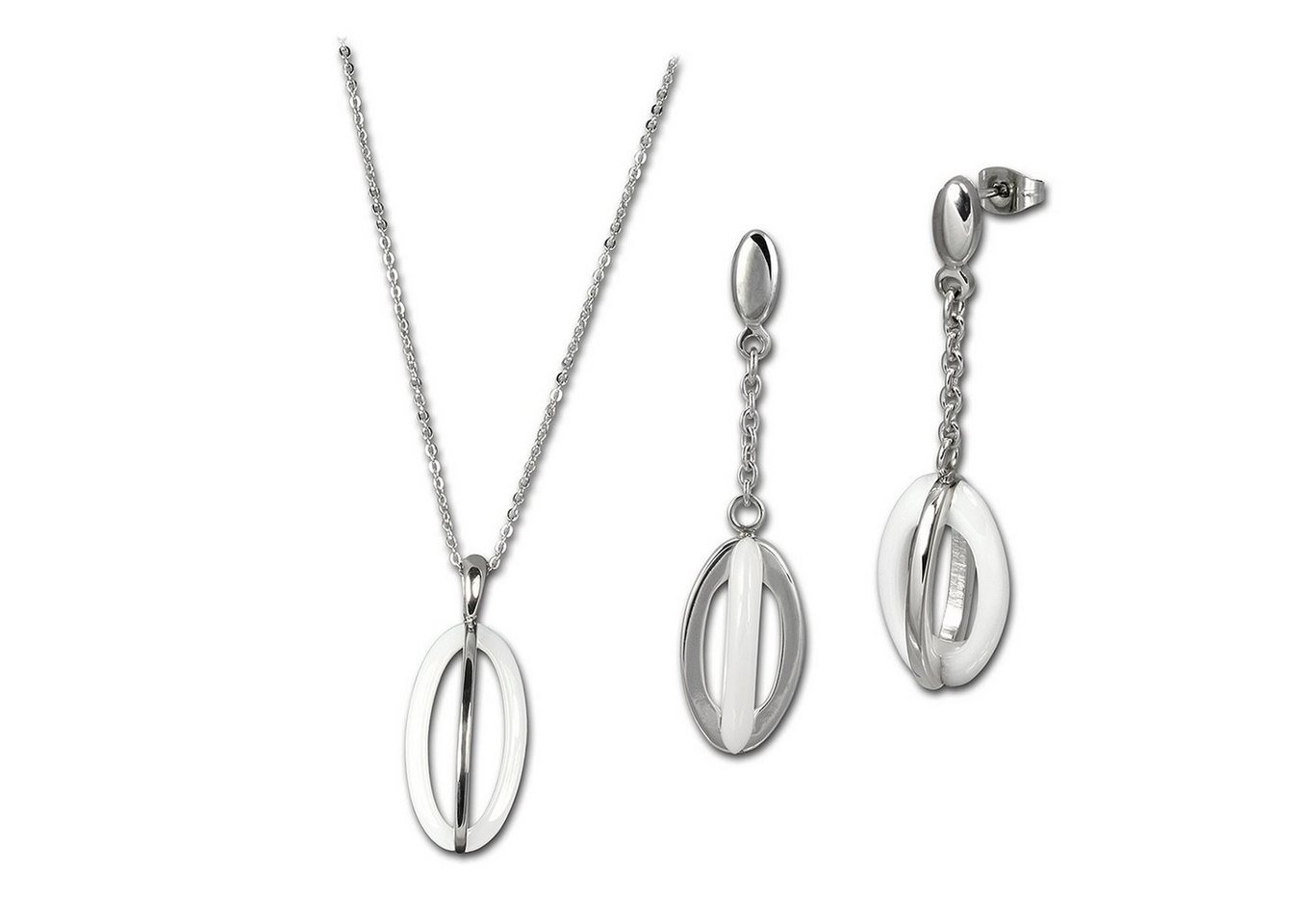 Amello Schmuckset Amello Edelstahlschmuckset Keramik weiß (Schmuckset, 2-tlg., Schmucksets), Damen Schmucksets, Edelstahl (Stainless Steel), Farbe: silberfarben, w von Amello