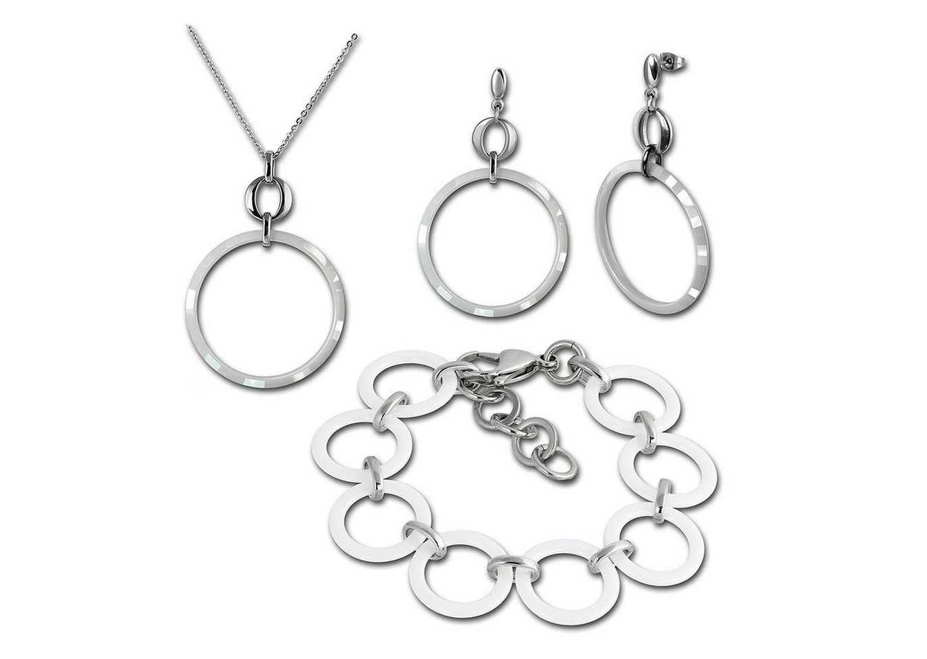 Amello Schmuckset Amello Edelstahlschmuckset Circle Keramik (Schmuckset, 3-tlg., Schmucksets), Damen Schmucksets, Edelstahl (Stainless Steel), Farbe: silberfarben, w von Amello