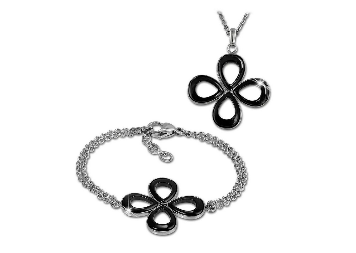 Amello Schmuckset Amello Edelstahlschmuckset Keramik Blume (Schmuckset, 2-tlg., Schmucksets), Damen Schmucksets, Edelstahl (Stainless Steel), Farbe: silberfarben, s von Amello