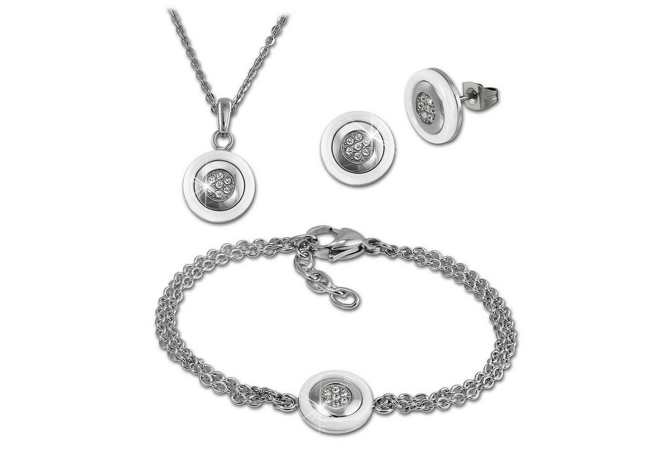 Amello Schmuckset Amello Edelstahlschmuckset Keramik Rund (Schmuckset, 3-tlg., Schmucksets), Damen Schmucksets, Edelstahl (Stainless Steel), Farbe: silberfarben, w von Amello