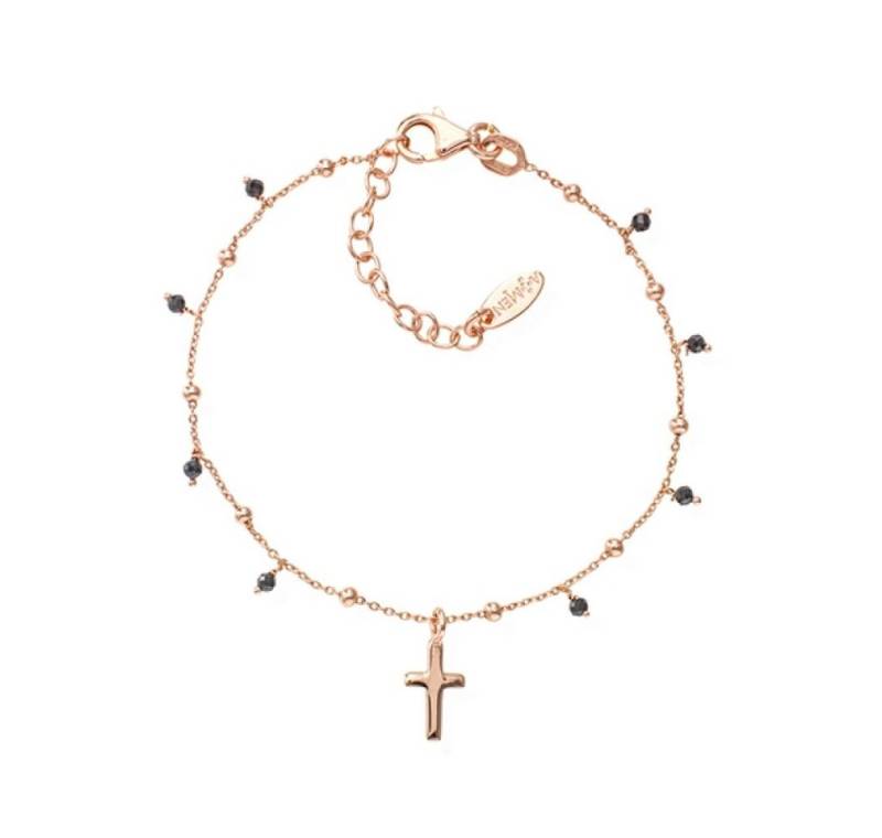 Amen Armband Pink gold-plated bracelet with a cross and zircons Candy Charm BRCRRN3 von Amen