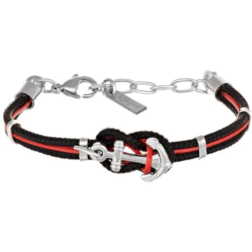 Amen Armband für Kinder aus der Kollektion Io & Te Armband aus poliertem Stahl mit nautischer Kordel in Schwarz und Rot und Anhänger in Form eines Ankers. Die Maße betragen 13 + 3 cm. Die Referenz ist von Amen