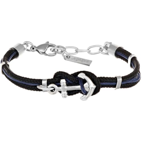 Amen Armband für Kinder aus der Kollektion Io & Te Armband aus poliertem Stahl mit schwarzer und blauer nautischer Kordel und Anhänger in Form eines Ankers. Die Maße betragen 13 + 3 cm. Die Referenz von Amen