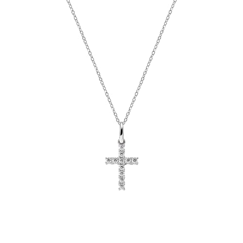 Amen Croci Damen Kette aus 925er Silber hergestellt, mit Kreuzanhänger verziert mit Zirkoniasteinen, Länge: 42 cm, CRBB03 von Amen