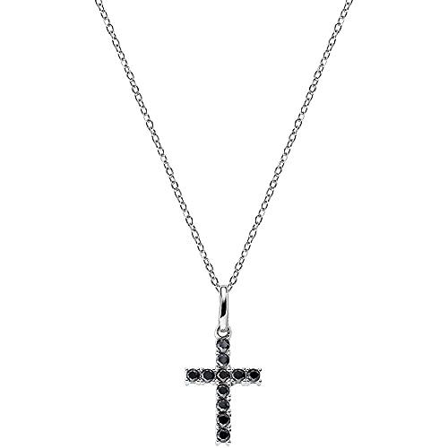 Amen Croci Damen Kette aus 925er Silber hergestellt, mit Kreuzanhänger verziert mit schwarzen Zirkoniasteinen, Länge: 42 cm, CRBN03 von Amen