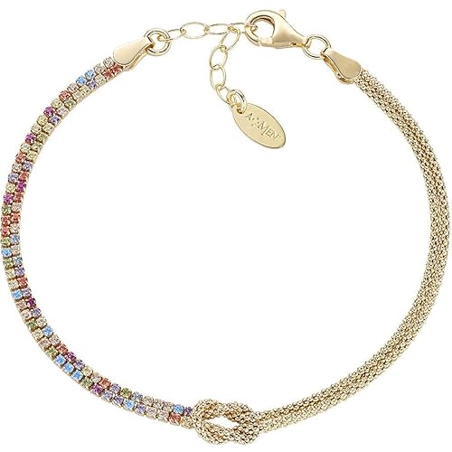 Amen Damen-Armband aus der Kollektion Liebesknoten. Schmuck aus 925er Silber in der Farbe Gold und mehrfarbigem Zirkon. Länge: 16 + 3 cm. Die Referenz ist BRNOAMGMZ16 von Amen
