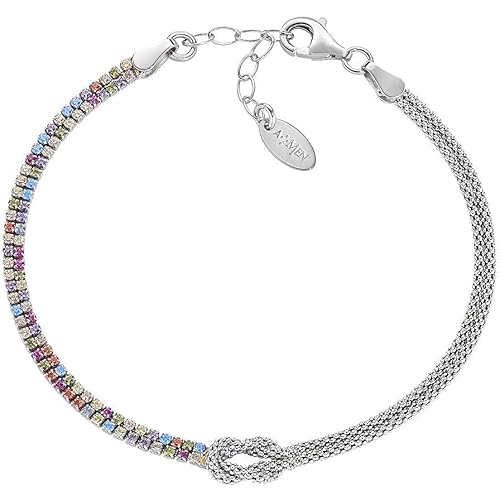 Amen Damen-Armband aus der Kollektion Liebesknoten. Schmuck aus 925er-Silber in der Farbe Rhodium und mehrfarbigen Zirkonia. Länge: 16 + 3 cm. Die Referenz ist BRNOAMBMZ16 von Amen