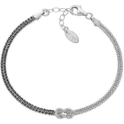 Amen Damen-Armband aus der Kollektion Liebesknoten. Schmuck aus 925er Silber in der Farbe Rhodium und schwarzen Zirkonia. Länge: 16 + 3 cm. Die Referenz ist BRNOAMBNZ16 von Amen