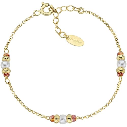 Amen Damen-Armband aus der Rainbow-Kollektion. Armband aus 925er Silber und Gold-Finish mit Perlen und orangefarbenen Kristallen. Länge 16 + 3 cm. Die Referenz ist: BRGRSEGAR von Amen