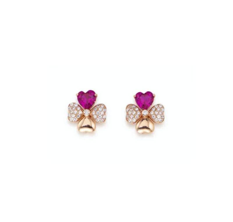 Amen Paar Ohrstecker Pink Gold Plated Silver Earrings with Love EQURR Zircons von Amen