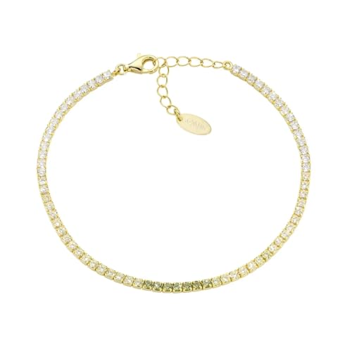 Amen Unisex-Armband aus der Tennis-Kollektion. Schmuck aus 925er Silber in der Farbe Gold und mehrfarbigen Zirkoniasteinen in Olivgrün und Weiß. Länge: 16 + 3 cm. Die Referenz ist BTDEGOL16 von Amen