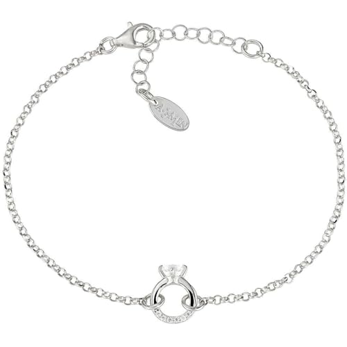 Armband aus 925er Silber, aus der Kollektion Valentine 2024, mit weißen Zirkonia, Farbe Rhodium, Länge 16 + 3 cm, Durchmesser 1 cm, Sterling-Silber von Amen