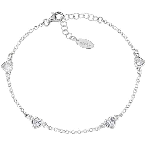 Armband aus 925er Silber, aus der Kollektion Valentine 2024, mit weißen Zirkonia, rhodiniert, Länge 16 + 3 cm, Durchmesser 4 mm, Sterling-Silber von Amen