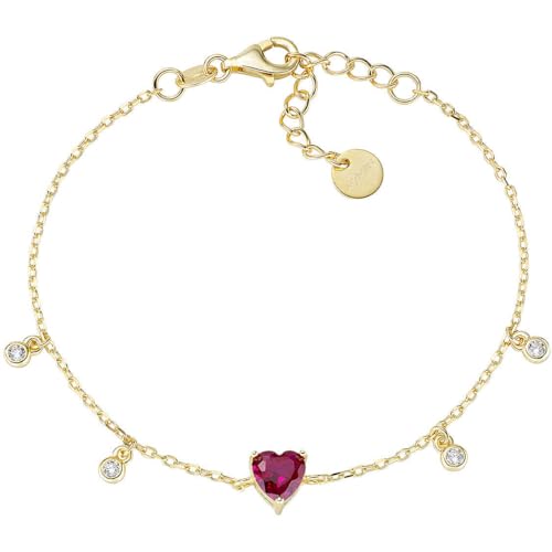 Armband aus 925er Silber aus der Kollektion Valentinstag 2024, mit rotem Zirkonia im Herzschliff und weißen Zirkoniasteinen in Gold, Länge 16 + 3 cm, Durchmesser 5 mm von Amen