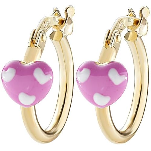 Kinderohrringe von Amen aus der Junior-Kollektion. Schmuck aus 925er Silber in der Farbe Gold und Emaille in Rosa und Weiß. Durchmesser: 1 cm. Die Referenz ist ORJCUGRO1 von Amen