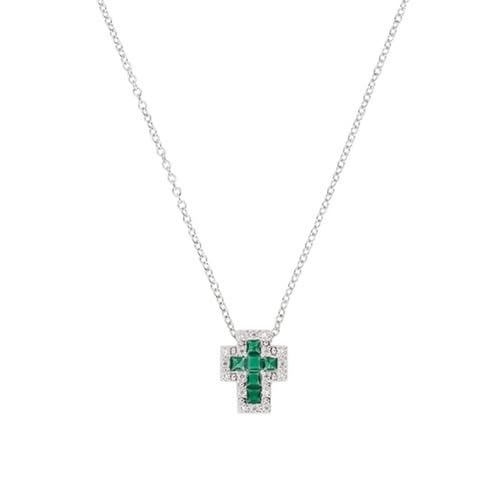 Women's Amen 925 Silver cross necklace with white and green zircons CLCRREBBVZ3 von Amen