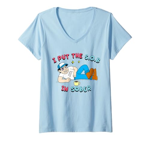 Damen Funny Recovery AA Humor NA Nüchternheit nüchtern alkoholisch 12 Schritte T-Shirt mit V-Ausschnitt von Amend Apparel Recovery