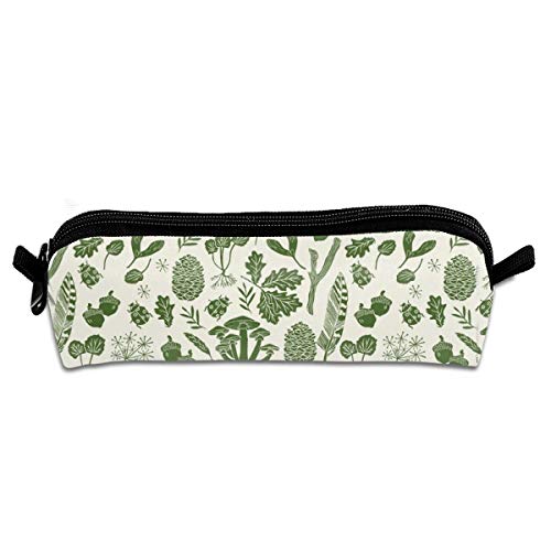 Nature Walk Linocut Blockdruck Eicheln Pilz Blätter Herbst Natur Outdoor Studenten Leinwand Federmäppchen Stifttasche Stifttasche Schreibwaren Etui Make-up Kosmetiktasche 21 x 5,5 x 5 cm von Ameok-Design