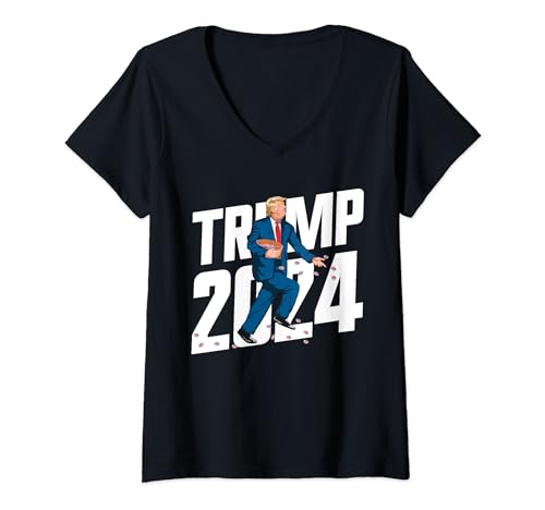 Damen Trump 2024 Präsident Trump 2024 T-Shirt mit V-Ausschnitt von America For Trump 2024 Novelty Apparel