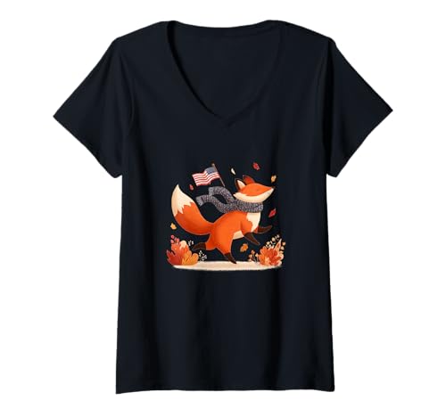 Damen Süßes Herbstkostüm Fuchs Saison T-Shirt mit V-Ausschnitt von America Fox Outfit