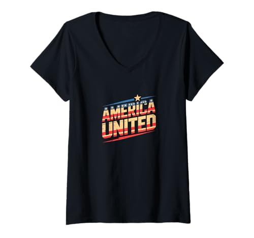 Damen America United T-Shirt mit V-Ausschnitt von America Strong and United