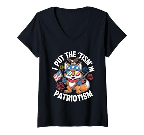 Damen Ich setze den Tismus in den Patriotismus USA Patriotic Athletic Eagle T-Shirt mit V-Ausschnitt von America USA Flag Eagle Athletic Eagle