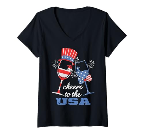 Damen Feiern Sie den 4. Juli Amerika Unabhängigkeit USA Mädchen Frauen T-Shirt mit V-Ausschnitt von America Unicorn July 4th of July USA Independence