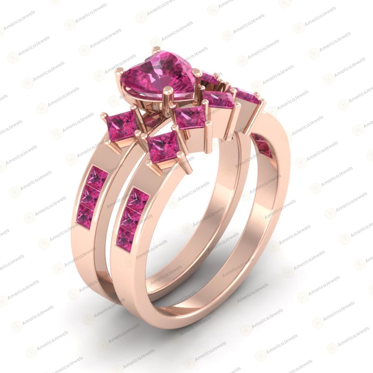 Braut Ring Set 2, 80Ct Herz Form Rosa Saphir Ehering 925 Sterling Silber Mit Rose Oder Schwarz Vergoldet Verlobungsring von AmericaJewels