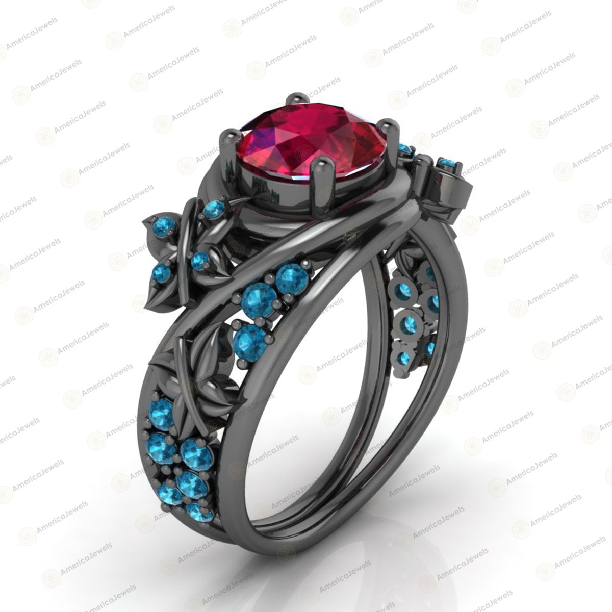 Floraler Ehering 2.20Ct Rundschliff Rosa Saphir Blumen Verlobungsring Massiv 925 Sterling Silber Mit Schwarz Oder Rose Weiß Vergoldung von AmericaJewels