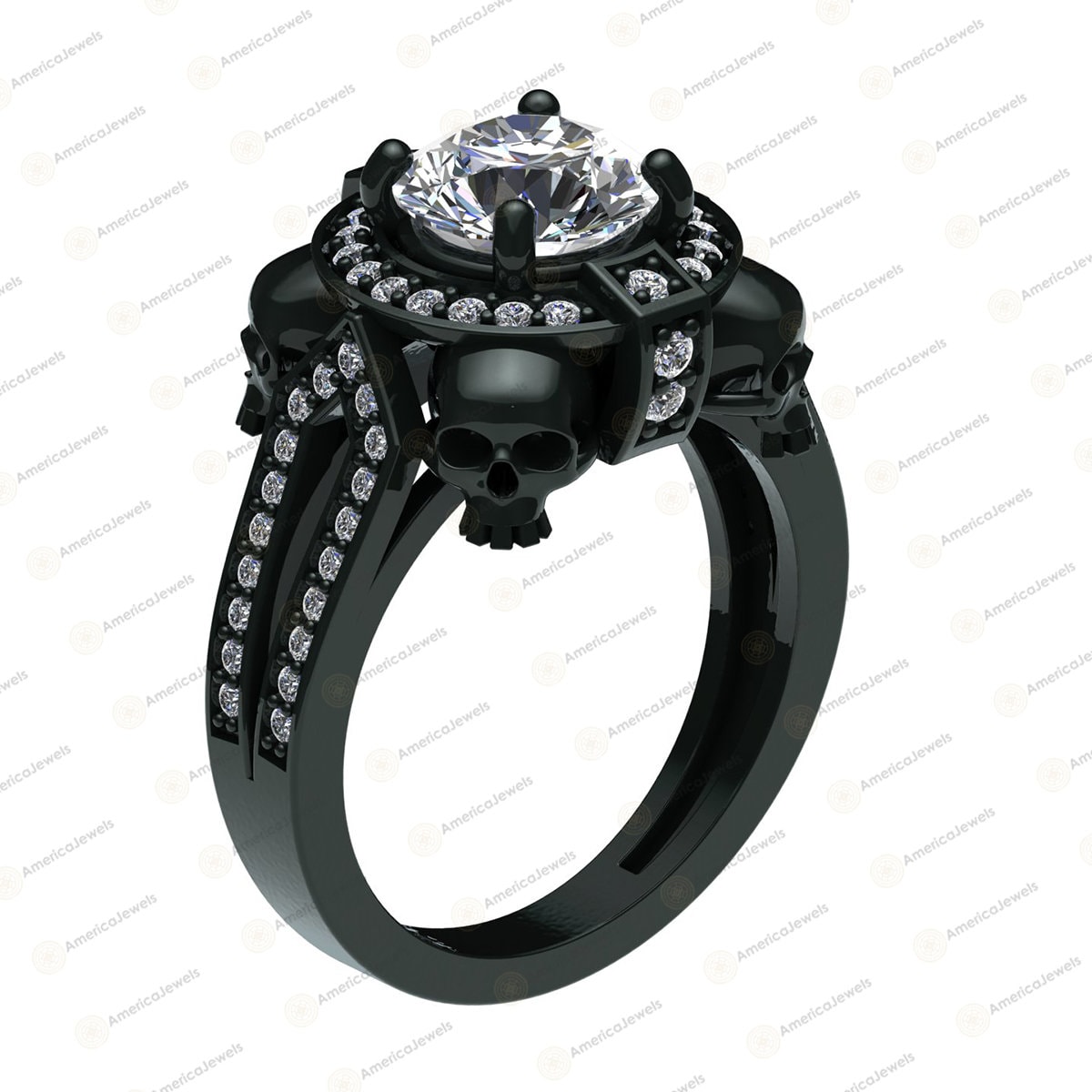 Gothic Verlobungsring 2.85Ct Rundschliff Weißer Diamant Vier Schädel Ehering 925 Sterling Silber Mit Schwarz Oder Rose Weiß Gold Überzug von AmericaJewels