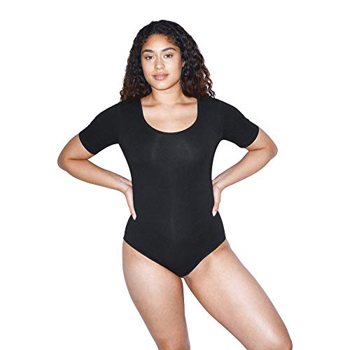 American Apparel Damen Cotton Spandex Short Sleeve Scoop Back Bodysuit Bodystocking, Schwarz, Large von American Apparel