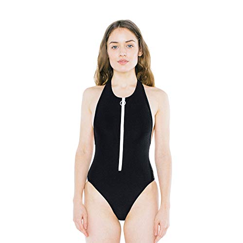 American Apparel Damen Nylon Tricot Zip Up Sleeveless One Piece Badeanzug, schwarz, Small von American Apparel