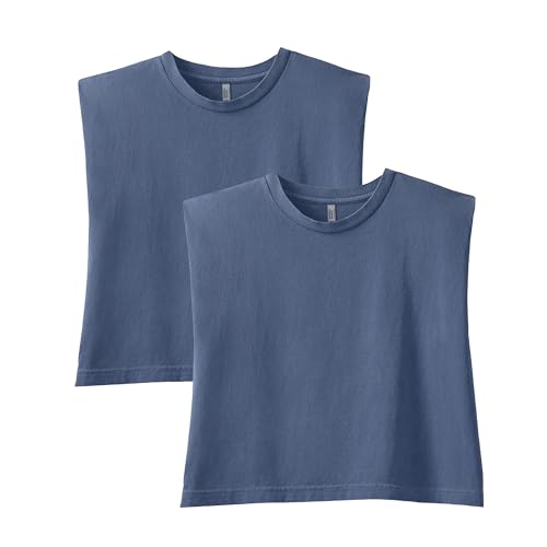 American Apparel Damen-T-Shirt, schwere Baumwolle, Boxy, bauchfrei, stückgefärbt, Stil G307GD, 2er-Pack, Faded Navy (2er-Pack), Groß von American Apparel