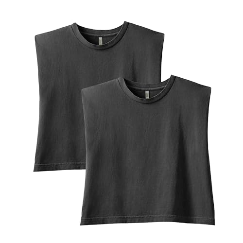 American Apparel Damen-T-Shirt, schwere Baumwolle, Boxy, bauchfrei, stückgefärbt, Stil G307GD, 2er-Pack, Verblasstes Schwarz (2er-Pack), Mittel von American Apparel