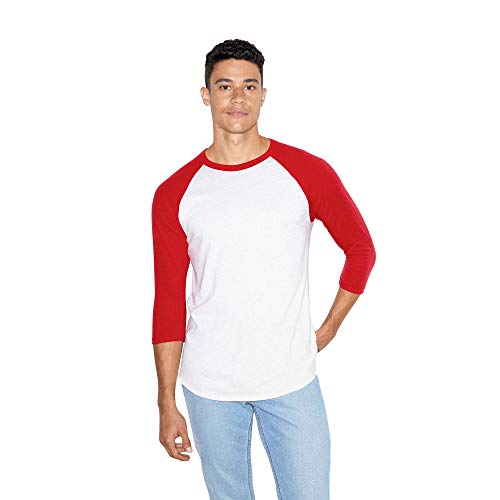 American Apparel Herren 50/50 Raglan 3/4-Ärmeln T-Shirt, weiß/rot, S von American Apparel