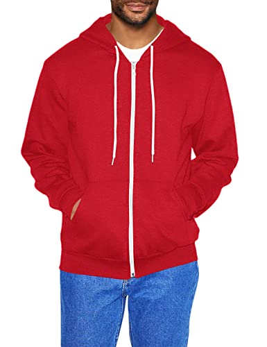 American Apparel Herren F497w, Fleece, langärmelig, mit Reißverschluss Kapuzenpullover, rot, Small von American Apparel