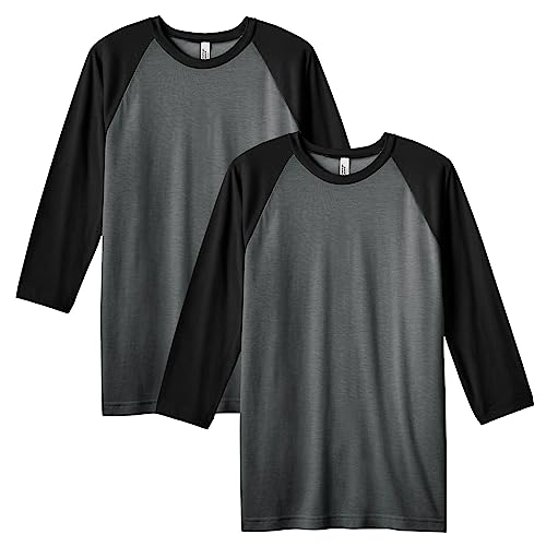 American Apparel Unisex-Erwachsene CVC Raglan, Style G2003cvc, 2-Pack T-Shirt, Heather Charcoal/Schwarz (2er-Pack), L von American Apparel