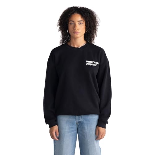 American Apparel Unisex Reflex Fleece Crewneck, Grf496aa Sweatshirt, Schwarz-weißes Logo Links (Bestickt, 1er-Pack), Small von American Apparel