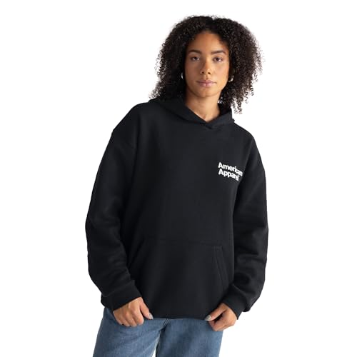 American Apparel Unisex Reflex Fleece Pullover Hoodie Sweatshirt, Grf498aa Kapuzenpullover, Schwarz-weißes Logo Links (Bestickt, 1er-Pack), Large von American Apparel
