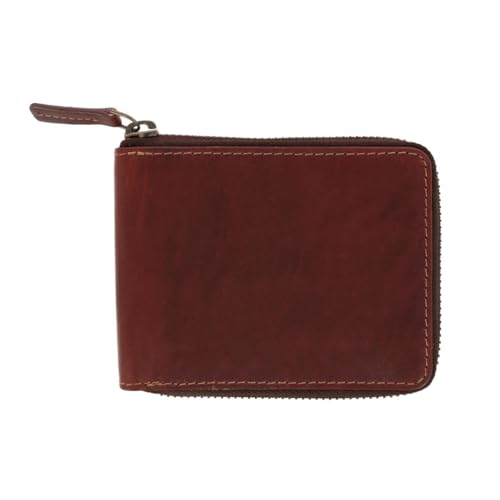 American Bison Herren Oil Pull Up Leder Zip Around Geldbörse mit Mittelklappe, braun, Einheitsgröße von American Bison