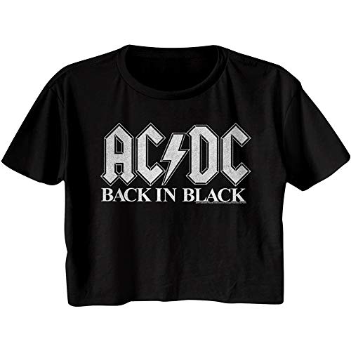 ACDC Rock Band Back in Black Album Damen Cali Crop Top T-Shirt, Schwarz, Groß von American Classics