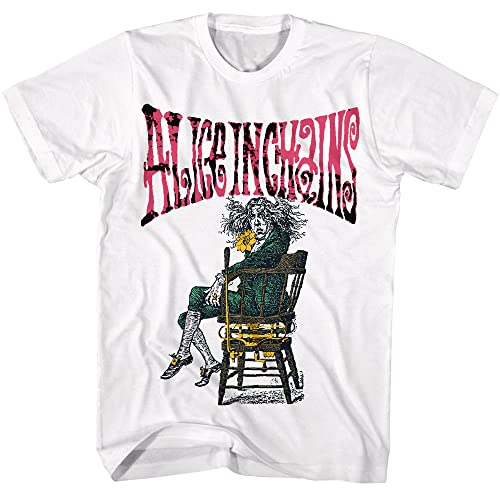 Alice in Chains T-Shirt für Herren, kurzärmelig, 90er-Jahre-Musik, Vintage-Stil, Weiss/opulenter Garten, Mittel von American Classics