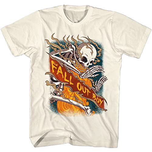 Fall Out Boy Rock Band Fire Skelton Erwachsene Kurzarm T-Shirts 90er Jahre Musik T-Shirts Coole Graphic Tees, Beige, Klein von American Classics